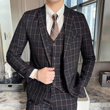 CINESSD    3 Pcs Suits Set Blazers Jacket Pants Vest /  Fashion Men's Casual Boutique Business Slim Fit Wedding Plaid Formal Dress Coat