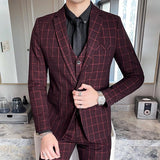 CINESSD    3 Pcs Suits Set Blazers Jacket Pants Vest /  Fashion Men's Casual Boutique Business Slim Fit Wedding Plaid Formal Dress Coat