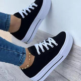 Back To School  Women's Canvas Shoes Summer European and American New Thick-soled Lace-up Canvas Shoes Women's Low-top Shoes