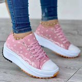 Back To School  Women's Canvas Shoes New Canvas Shoes Fashionable Breathable High-top Casual Women's Shoes Thick-soled Lace-up Shoes