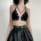 Cinessd  Gothic Punk Style Crop Top Harajuku Grunge Mall Goth Corset Bustiers Sexy Women Backless Chain Halter Camisole E-Girl Clothes
