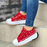 Back To School  Women's Canvas Shoes New Canvas Shoes Fashionable Breathable High-top Casual Women's Shoes Thick-soled Lace-up Shoes