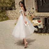 Cinessd Back to school outfit Sexy Short Sweetheart Wedding Dress Off The Shoulder Tea-Length With Soft Tulle Robe De Mariée For Women Robe De Mariee Summer