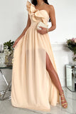Cinessd  2022 Summer Women Elegant High Slit Cutout Maxi Wedding Evening Dress One Shoulder Cascading Ruffle Party Female Long Sexy Robes