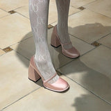 Cinessd  2022 New Fashion Vintage Platform Marry Janes Pumps For Women Pink Black Buckle Spring Summer Silk Luxury High Heels Shoes