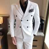 CINESSD     ( Jackets + Pants ) Solid Color Double Breasted Mens Suit Groom Wedding Dress Dinner Party Prom Suits Formal Business Tuxedo