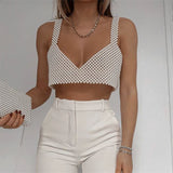 Cinessd  Puloru Chic White Beaded Pearls Bralette Bra Camisoles Fashion Women Spaghetti Straps Hollow Out Crop Tops Party Street Vest Top