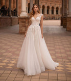 Cinessd Back to school outfit Classic Beaded Lace Tulle Wedding Gowns Scoop Neck Cap Sleeves Long Bride Dress Elegant 2022 For Women Robe De Mariee Summer