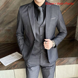 CINESSD     Boutique Solid Color Men's Casual Office Business Suit Three and Two Piece Set Groom Wedding Dress Blazer Waistcoat Trousers