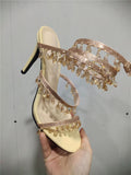 Cinessd  Ankle Strap Crystal Sandals Woman Summer 2022 Elegant Rhinestone Women's Luxury Sandals Sweet Ladies High-Heeled Sandals Wedding