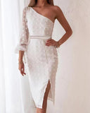 Cinessd  2022 New Fashion Lace White Evening Elegant Dresses Women Solid Color Summer Robe Female Midi Dress Bodycon Wedding Party Dress