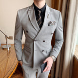 CINESSD     Jacket Vest Pants / High-end Brand Formal Business Striped Double-breasted Men's Three-piece Suit Groom Wedding Dress Party Show