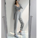 Cinessd Back to school outfit Black Woman's Sweat Pants High Waist Summer Grey Vintage Straight Trouser Streetwear Baggy Casual Ladies Drawstring Sweat Pants
