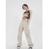Cinessd Back to school outfit Vintage High Waist Cargo Pants Women Streetwear Hip Hop Casual 2022 Summer Wide Leg Straight Khaki Baggy Bottoms Casual Pants