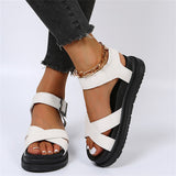 Cinessd  Design Open Toe Platform Chunky Heel Punk Leisure Women's Sandals Casual Buckle Black White Trendy Shoes Woman