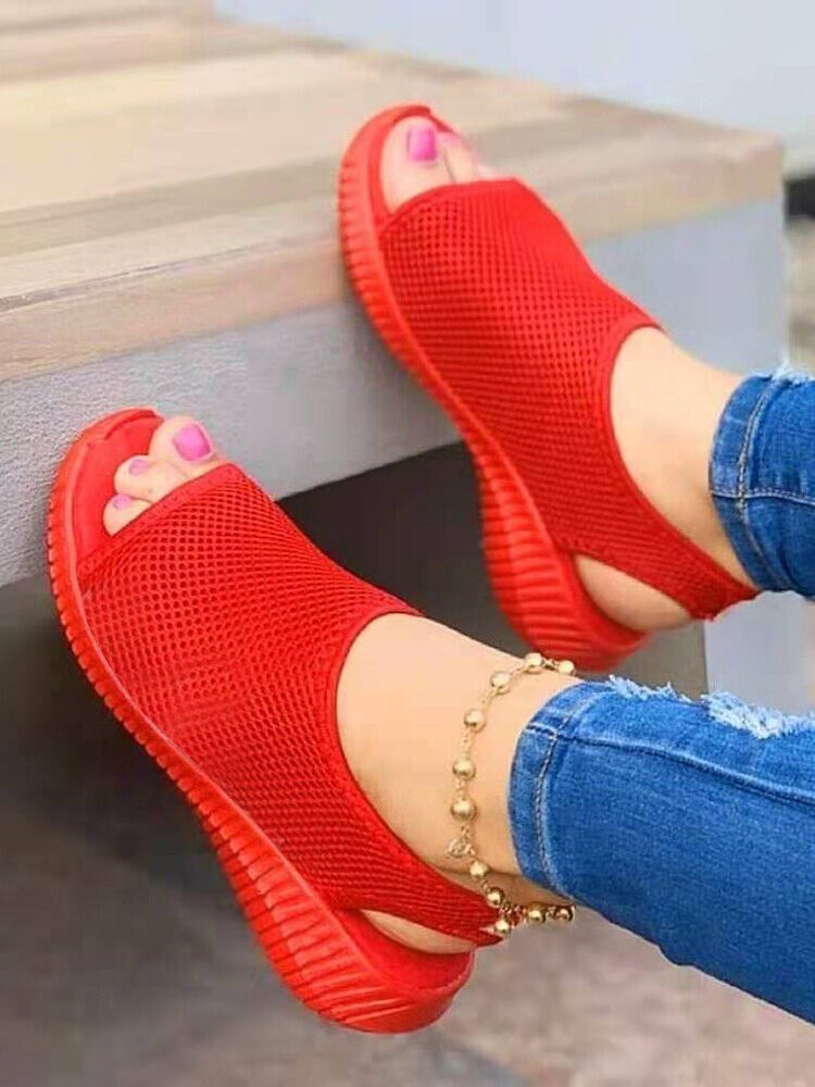 Summer Women Shoes 2022 Mesh Fish Platform Shoes Women's Closed Toe Wedge Sandals Ladies Light Casual Sandals Zapatillas Muje