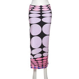 Cinessd 2022 Summer New Dot Print Two Piece Set Women Short Sleeve Crop Top+Split Long Skirts Club Matching Streetwear Female Outfit