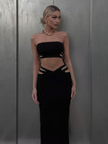 Cinessd  Two Piece Set Women Grunge Outfits Sexy Strapless Cut Out Corset Tops+High Waist Skinny Long Skirts 2022 Summer Y2K Clothes
