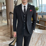 CINESSD     ( Jacket + Vest + Pants ) Prom Groom Tuxedos Latest Designs Male Wedding Suits 3Pcs Set Men's striped casual business suit