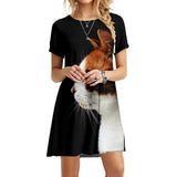 Cinessd  3D Cat Print Summer Dress Women Short Sleeve Vintage Loose Mini Dress Casual Oversized Streetwear