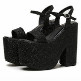 Cinessd  Platform Block Heel Sandals For Women Bling Shoes Buckle Strap Super High Heels Goth Gothic Open Toe Summer New 2022 Trendy