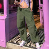 Cinessd  Streetwear Pockets Baggy Cargo Pants Womens Drawstring Low Waist Joggers Sweatpants Casual Loose Hippie Korean Trousers