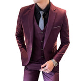 CINESSD    3 Pcs Set Suits Jacket Pants Vest / Spring Autumn Fashion Men Casual Boutique Business Slim Fit Wedding Solid Color Formal Dress