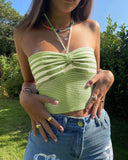 Cinessd  Y2K Cute Striped Halter Camisole Women Sexy Corset Crop Tank Top Woman Fords Knit Tee Shirt Femme Summer Tanks Camis T-Shirt
