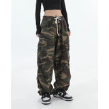 Cinessd  Y2k Alt Cargo Hip Hop Armygreen Baggy Camo Harem Trousers Sweatpants Tactical Camouflage Pants High Waist Joggers For Women