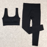 Cinessd   Women 2 Piece Yoga Set Fitness Suit Gym Sets Workout Sportswear Ribbed Leggings Sports Clothing Sexy Seamless Sport Outfit