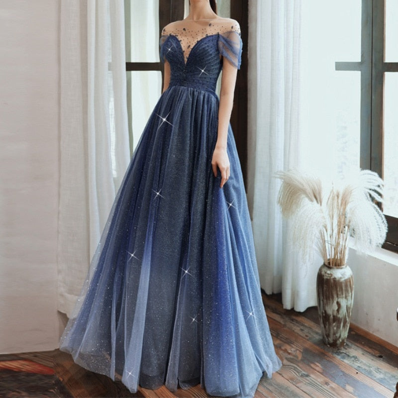 Cinessd  fashion inspo    Dreamy V-neck Formal Prom Gown Sky Blue Off The Shoulder Sequins Beading Slim Waist Wedding Dresses 2023 Homecoming Dresses