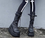 Cinessd  Goth Platform High Wedges Buckle Zipper Women Boots Punk Cool Street Thick Heel Shoeslace Autumn Ladies Shoes