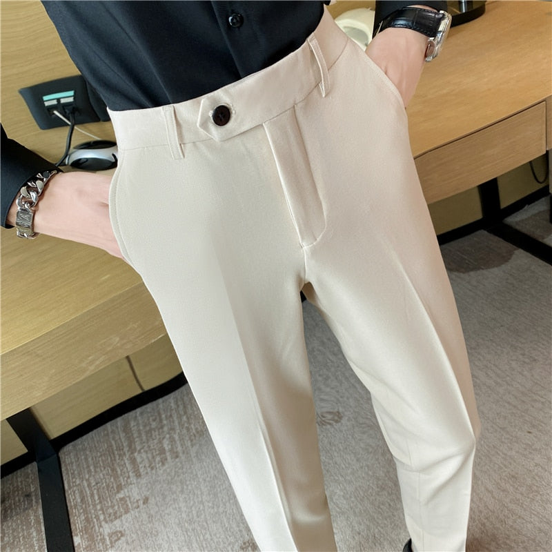 CINESSD    Size 29-42 Autumn Boutique Fashion Solid Color Men's Casual Business Suit Pants Groom Wedding Dress Party Casual Male Trousers
