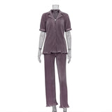 Cinessd  2023 New French Pleated Women's Set Oversized Two Piece Set Turn Down Collar Shirt Top And Pants Sets Casual High Street