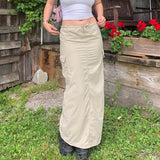 Cinessd  Drawstring Low Waist Casual Long Skirts Womens Pockets Streetwear Cargo Skirt Stitching Y2K Design Vacation Outfits