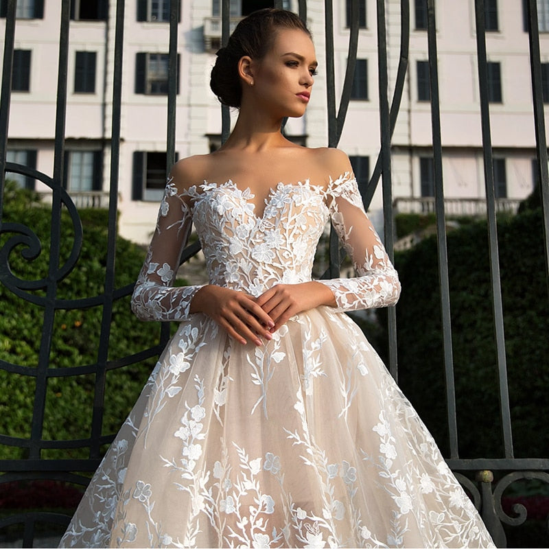 Cinessd Back to school outfit Long Sleeves Lace Wedding Dress 2022 Illusion Backless Princess Boho Lace Wedding  2022 Elegant For Women Robe De Mariee Summer