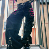 Back To School  E-girl Harajuku Gothic Grunge Cargo Pants Bandage Women Vintage Dark Academia Baggy Trousers Sweatpants Punk Hip Hop Streetwear