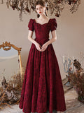 Cindssd  Wine Red Lace Short Sleeve Evening Dresses For Wedding Party  Elegant  Bride Reception Gowns