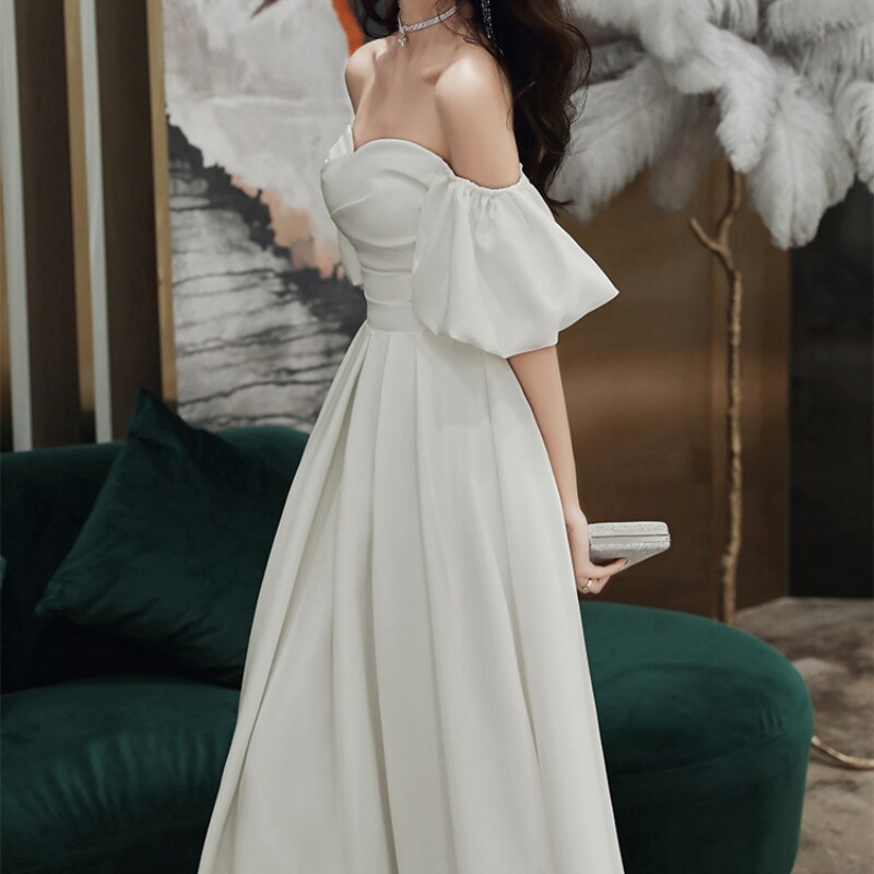 Cinessd  fashion inspo    White Off Shoulder Evening Party Dress Temperament Slim Banquet Dress Elegant Celebrity Dreamy Prom Dress 2023 Summer