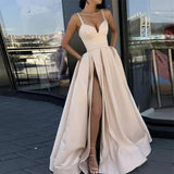 Cinessd  fashion inspo  Satin Trailing Evening Dresses Camisole Slim Waist Party Prom Split Trumpet Dress Elegant Wedding V-neck Swing Gowns Dress