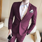 CINESSD    3 Pcs Set Suits Jacket Pants Vest / Spring Autumn Fashion Men Casual Boutique Business Slim Fit Wedding Solid Color Formal Dress