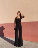 Cinessd  2024 Summer Jumpsuit Wide Leg Straight Leg Mid-Wais Backless Black Pants Thin Style Womens Pants