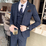 CINESSD    S-7XL ( Blazer + Vest + Pants ) Brand Men's Formal Business Suit Three-piece Set Groom Wedding Party Dress Solid Color Plaid