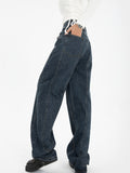 Cinessd  Dark Blue Womens Jeans High Waist Vintage Straight Baggy Denim Pants Streetwear American Style Fashion Wide Leg Denim Trouser