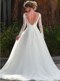 Cinessd Back to school outfit Long Sleeves Wedding Dresses 2022 Customize Made Robe De Mariee  Lace Appliques Tulle Wedding Gowns A-Line Sheer Back For Women
