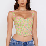 Cinessd  High Quality Summer Crop Top Women Y2k Tops Yellow Floral Tops Elegant 2022 Lined Sexy Top Girl Party Clubwear