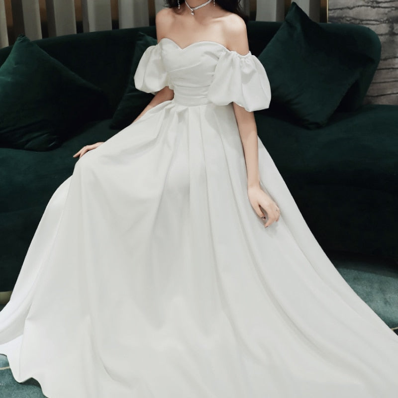 Cinessd  fashion inspo    White Off Shoulder Evening Party Dress Temperament Slim Banquet Dress Elegant Celebrity Dreamy Prom Dress 2023 Summer