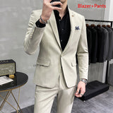 CINESSD   Blazer Pants Formal Business Office Mens Casual Suit Groom wedding dress party stage performance tuxedo Jacket Trousers