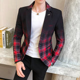 CINESSD   Blazer Men Boutique Fashion Plaid Men's Slim Casual Suit Jacket Male Ball Social Blazer Suit Coat Host Clothing