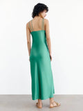 Cinessd  Sexy Chains Strap Backless Satin Midi Dress Women Vintage Solid Green Ruched Slim Sundress 2022Summer Boho Beach Holiday Clothes